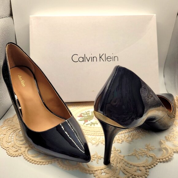 Calvin Klein Gayle Black Patent Leather Pumps Size 10 - Picture 1 of 4